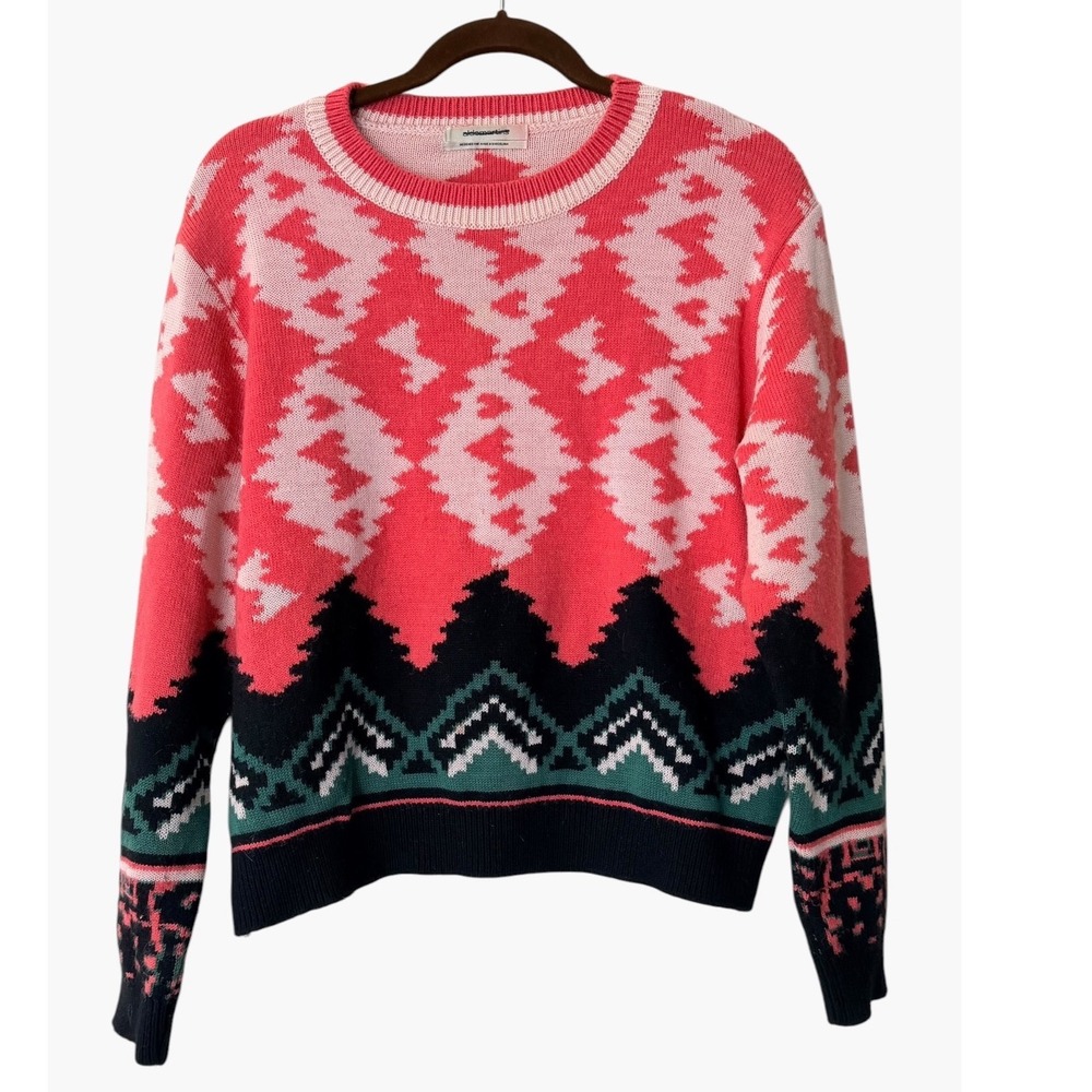Aldo Martins Spain Wool Alpaca Blend Geometric Intarsia Knit Sweater Pink Red S